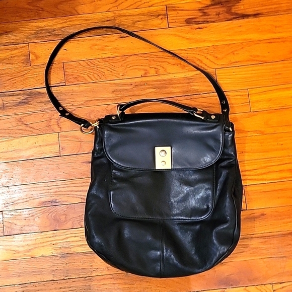 J.Crew Black Leather Messenger Bag. EUC - Picture 1 of 15
